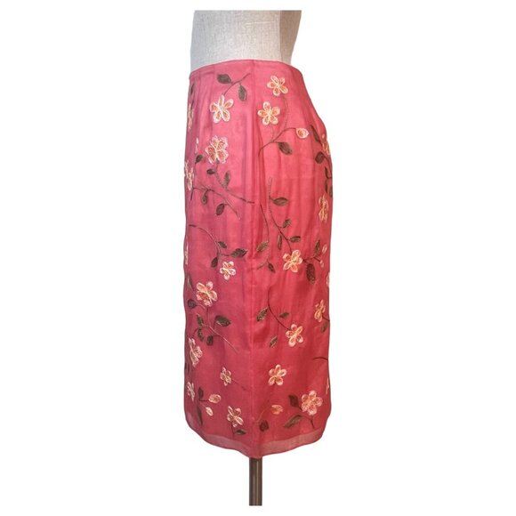 Womens INC Embroidered Silk Skirt Size 6 Floral Pink Lined Zipper - Picture 4 of 7
